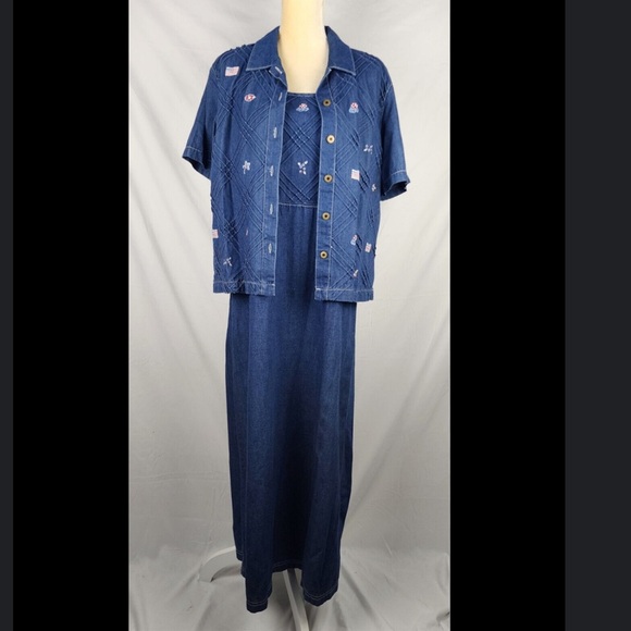 Koret City Blues Set Top Dress Womens Denim Embroidered Pintucks Patriotic. - Picture 2 of 16